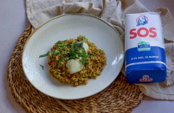 Arroz con bacalao y espinacas