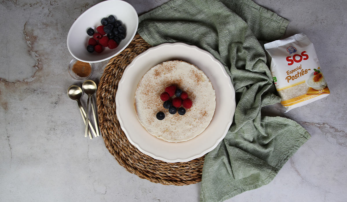 Presentación de tarta de arroz con leche