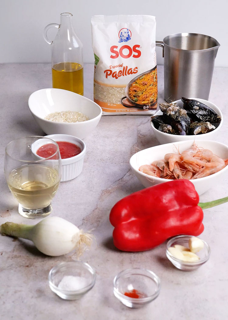 Ingredientes de Arroz con gambas y mejillones